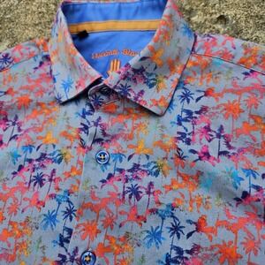 Visconti Black Patterned Button Up Short Sleeve Shirt Neon Colorful Mens Size S